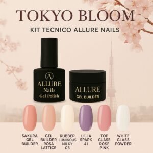 Tokyo Bloom – Kit Tecnico Allure Nails con gel builder, base, top, semipermanente e polvere decorativa