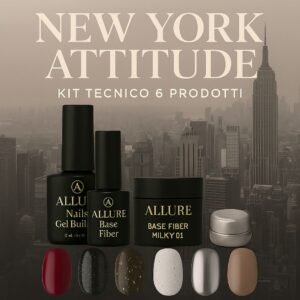 New York Attitude – Kit Tecnico Allure Nails con 6 prodotti professionali per manicure strutturate e moderne