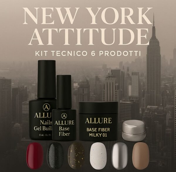 New York Attitude – Kit Tecnico Allure Nails con 6 prodotti professionali per manicure strutturate e moderne