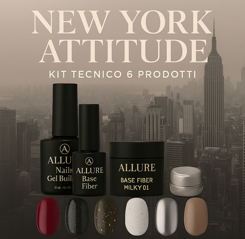 New York Attitude – Kit Tecnico Allure Nails con 6 prodotti professionali per manicure strutturate e moderne