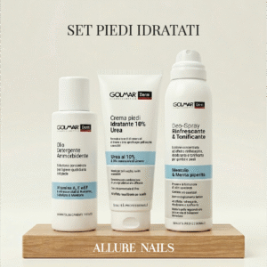 Allure Nails – set piedi idratati Golmar con olio ammorbidente crema urea 10% e spray tonificante